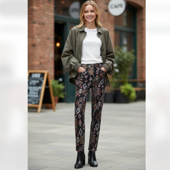 NWT ZARA BLOGGERS FAV SLIM-FIT PRINTED TROUSERS - Picture 1 of 14